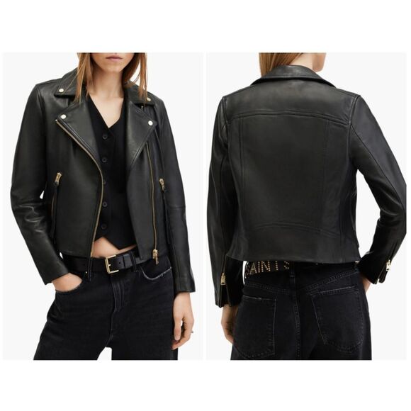 ALLSAINTS Dalby Black Leather Biker Jacket Women’s Size 10 US All Saints - Picture 1 of 7